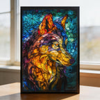 Stained Glass Wolf Wooden Puzzle - Fierce Animal Shaped Jigsaw for Adults
