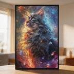 Stardust Cat Shaped Wooden Jigsaw Puzzle - Cosmic Crystal Wood Puzzle for Adults