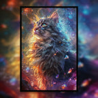 Stardust Cat Shaped Wooden Jigsaw Puzzle - Cosmic Crystal Wood Puzzle for Adults