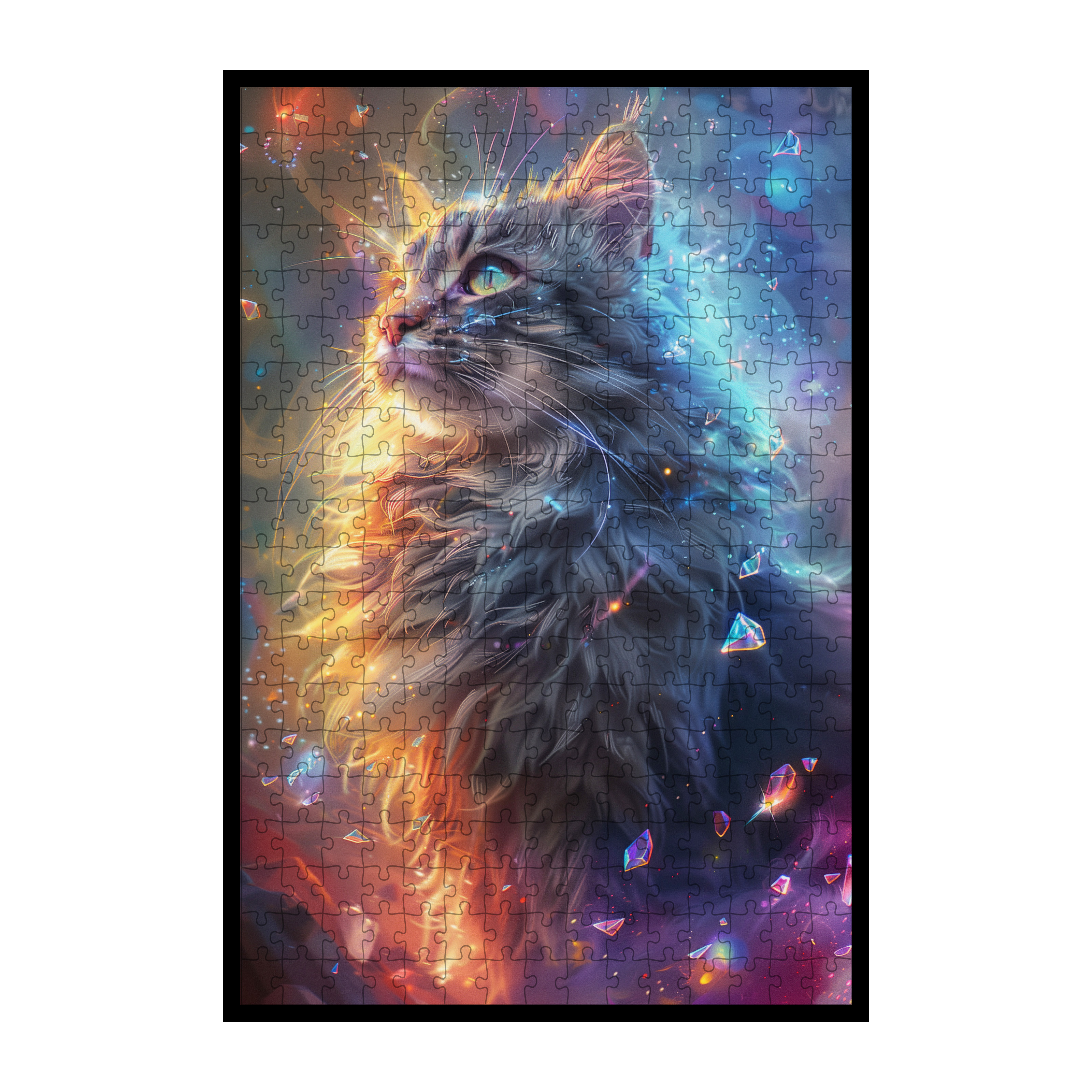 Stardust Cat Shaped Wooden Jigsaw Puzzle - Cosmic Crystal Wood Puzzle for Adults