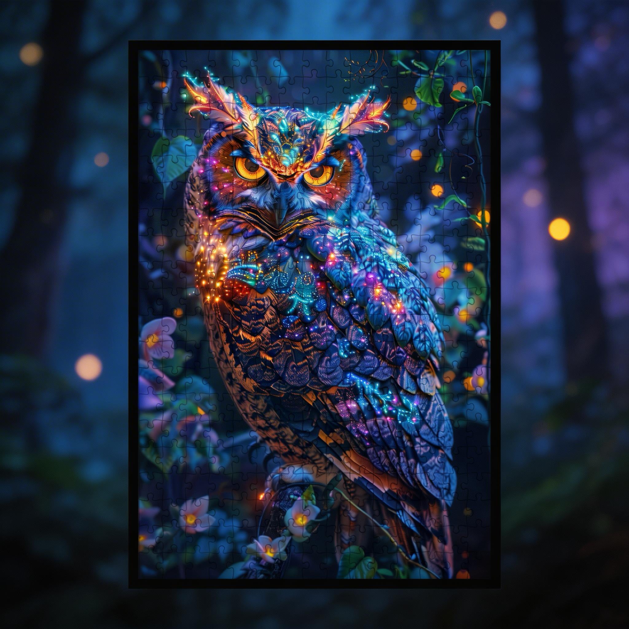 Starlit Owl Shaped Wooden Jigsaw Puzzle - Celestial Wildlife Wood Puzzle for Adults