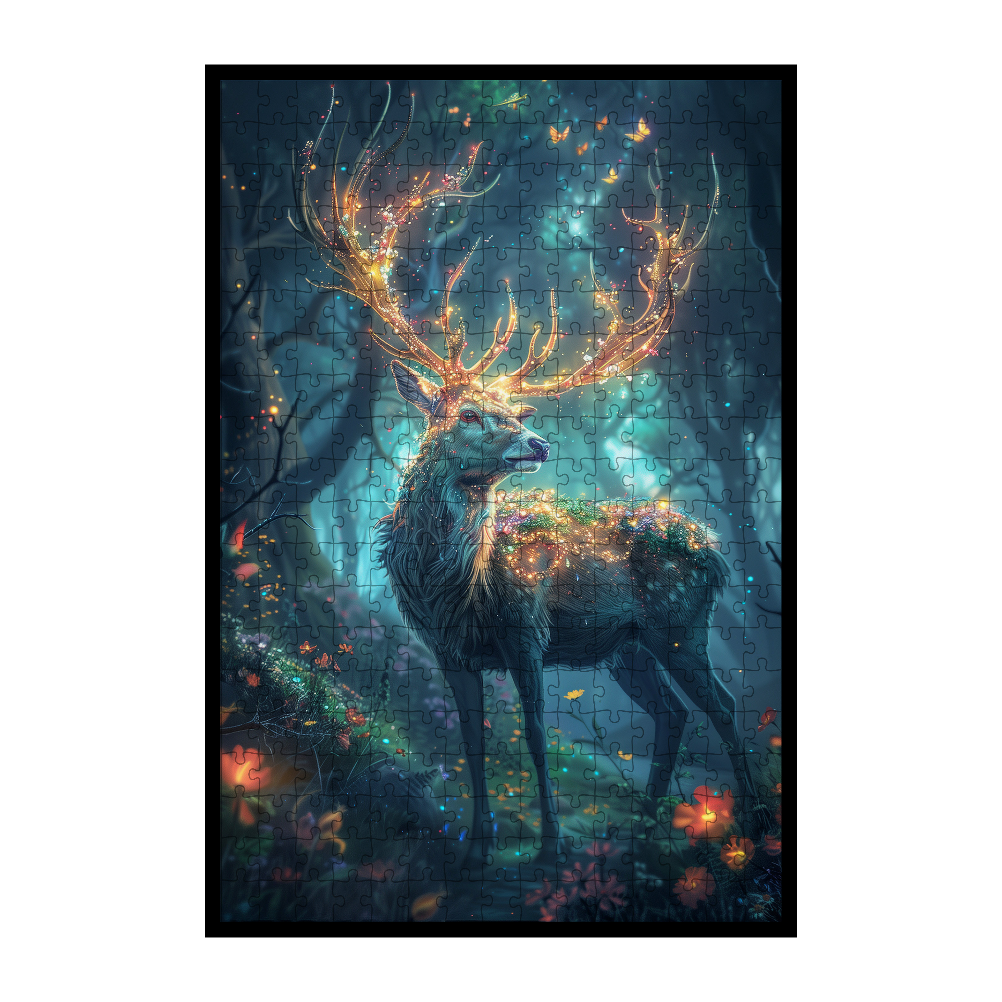 Starlit Stag Shaped Wooden Jigsaw Puzzle - Enchanted Forest Wood Puzzle for Adults