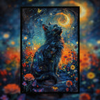 Starry Night Black Cat Shaped Wooden Jigsaw Puzzle - Cosmic Floral Wood Puzzle for Adults