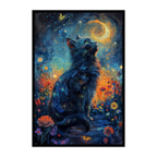 Starry Night Black Cat Shaped Wooden Jigsaw Puzzle - Cosmic Floral Wood Puzzle for Adults