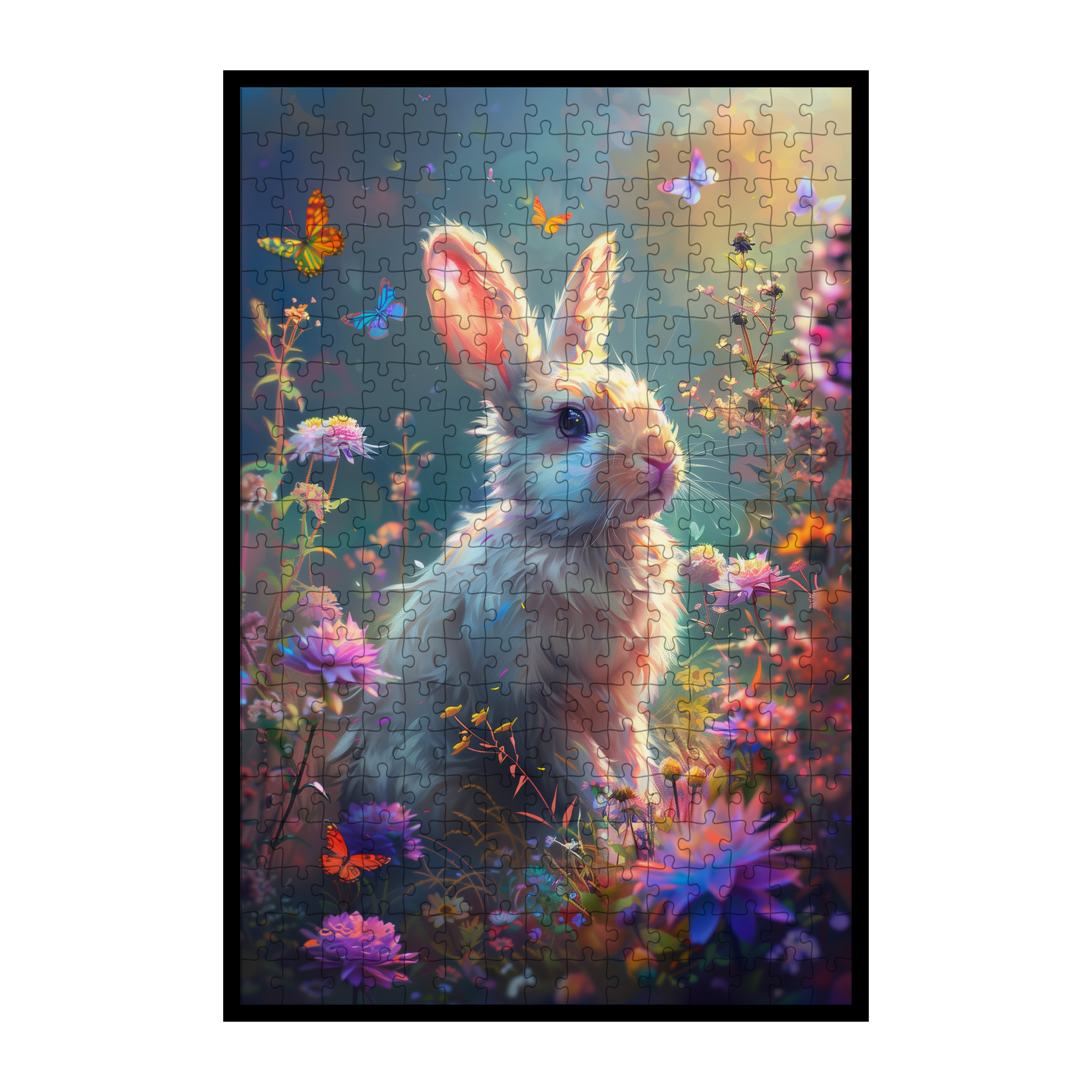 Sunlit Garden Bunny Shaped Wooden Jigsaw Puzzle - Floral Animal Wood Puzzle for Adults & Kids