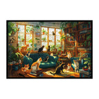 Sunny Library Cat Gang Wooden Jigsaw Puzzle Framed, Cozy Study Wall Decor