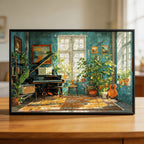 Sunny Music Room Wooden Jigsaw Puzzle - Plant-Filled Studio Wood Puzzle
