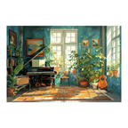 Sunny Music Room Wooden Jigsaw Puzzle Framed, Plant-Filled Studio Wall Decor