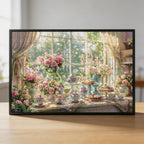 Sunny Spring Window Tea Set Wooden Jigsaw Puzzle - Floral Nook Wood Puzzle