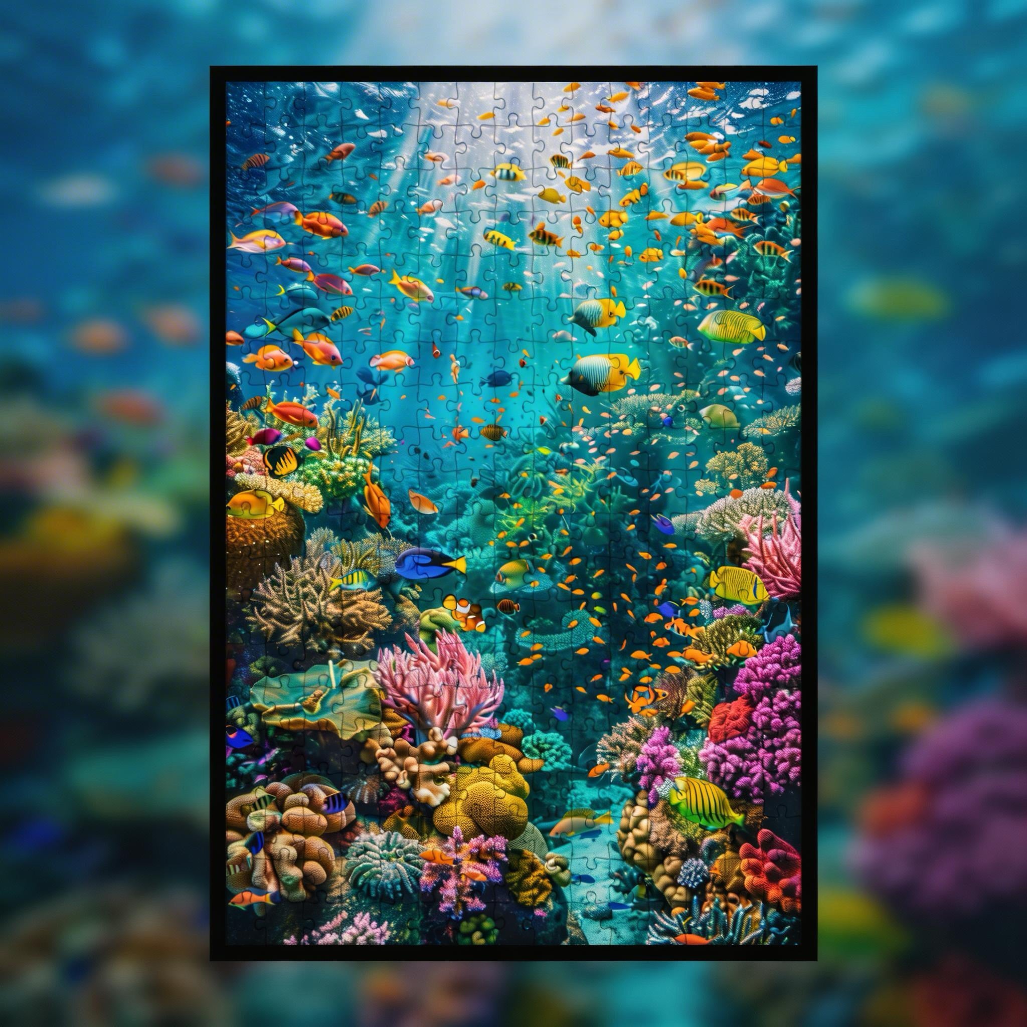 Underwater Sea World Wooden Jigsaw Puzzle Framed, Tropical Fish Wall Art