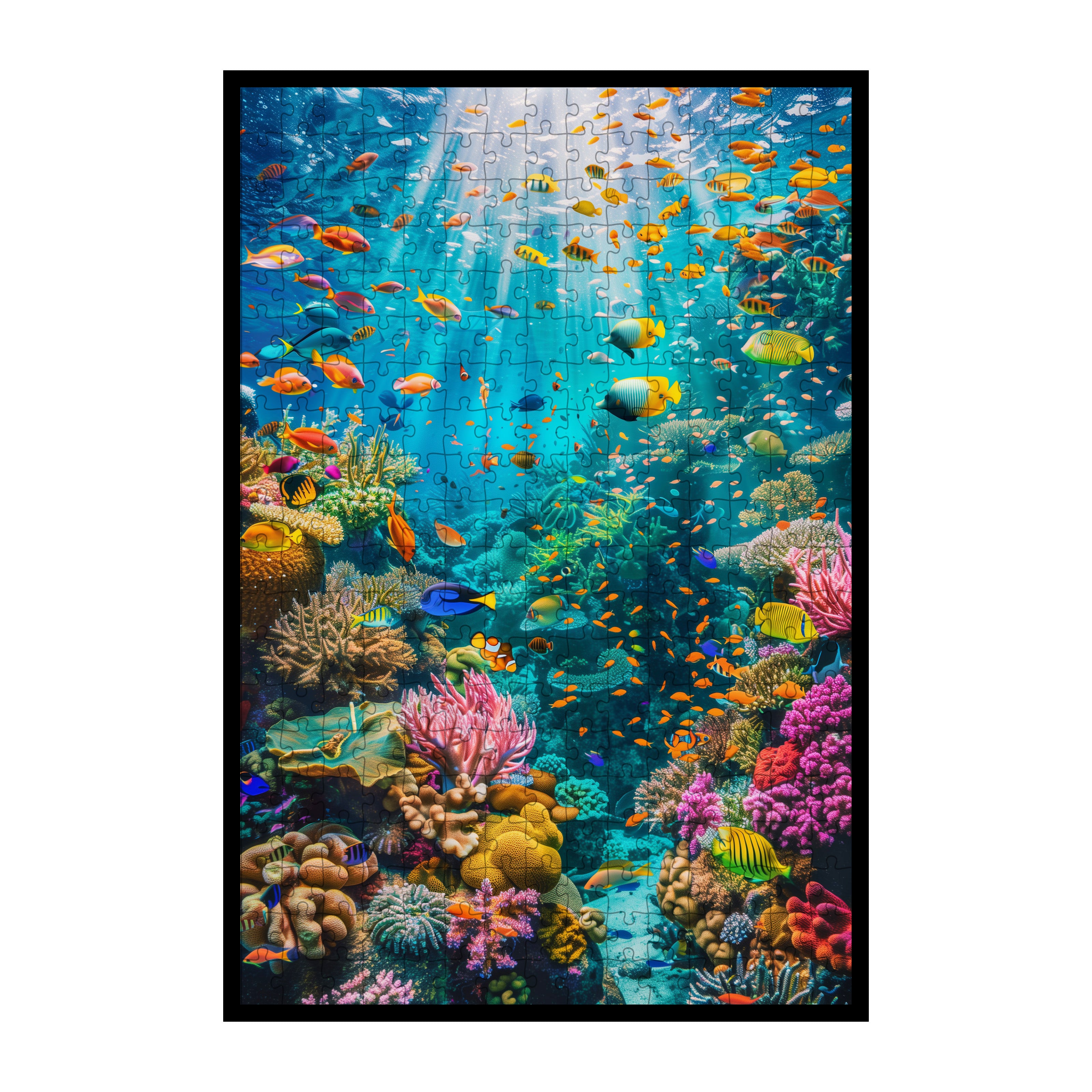Underwater Sea World Wooden Jigsaw Puzzle Framed, Tropical Fish Wall Art