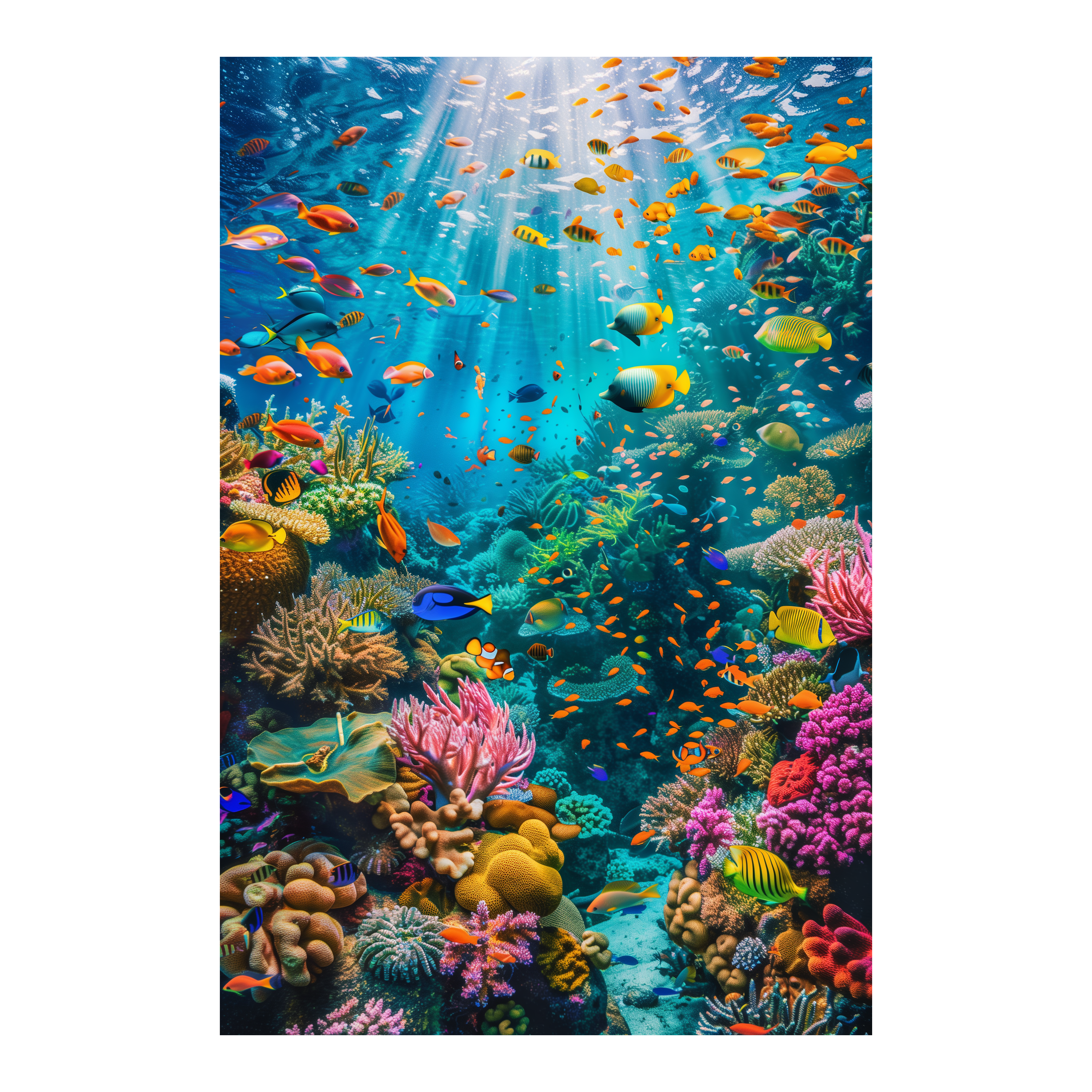 Underwater Sea World Wooden Jigsaw Puzzle Framed, Tropical Fish Wall Art