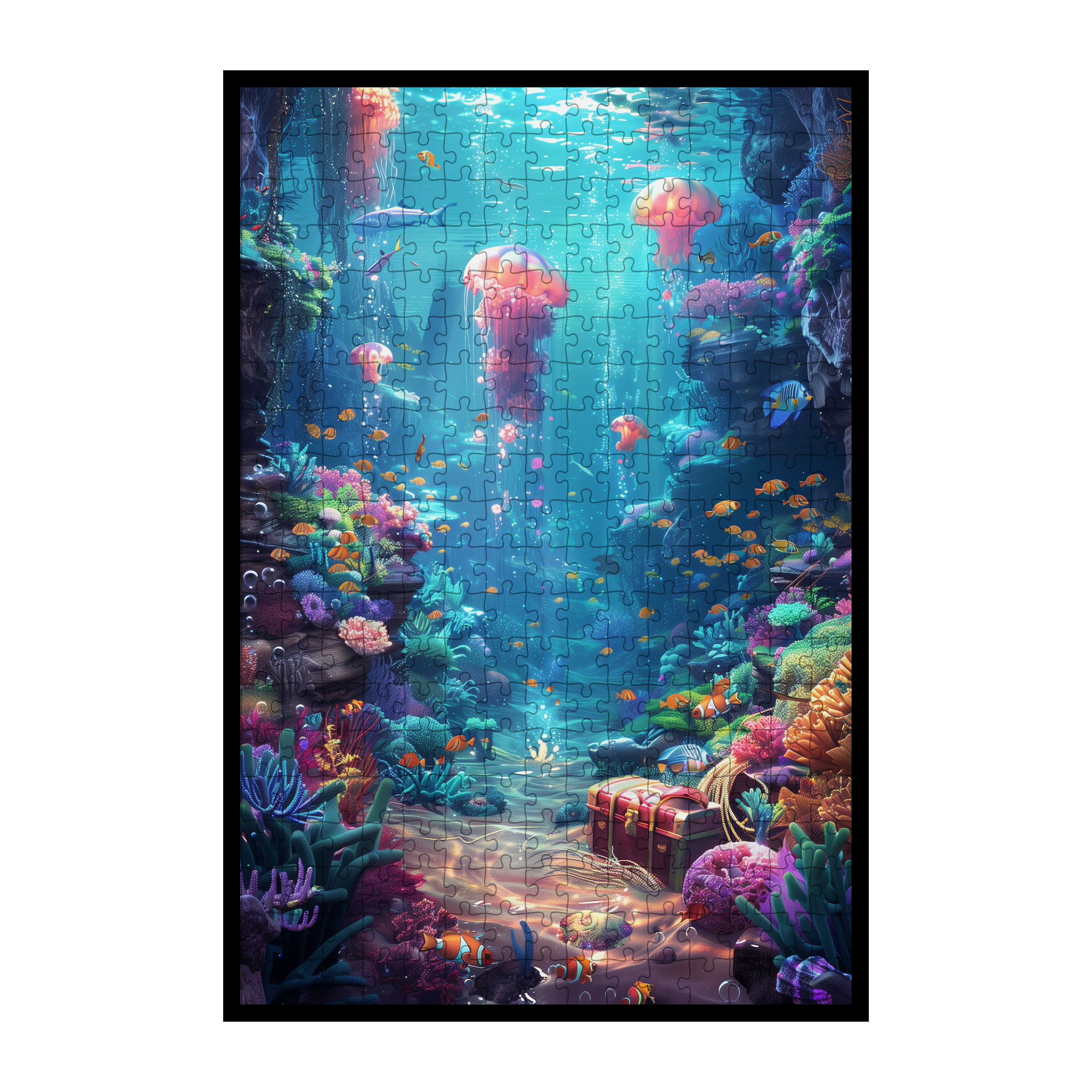 Underwater Treasure Wooden Jigsaw Puzzle - Coral Reef Ocean Wildlife Wood Puzzle for Adults