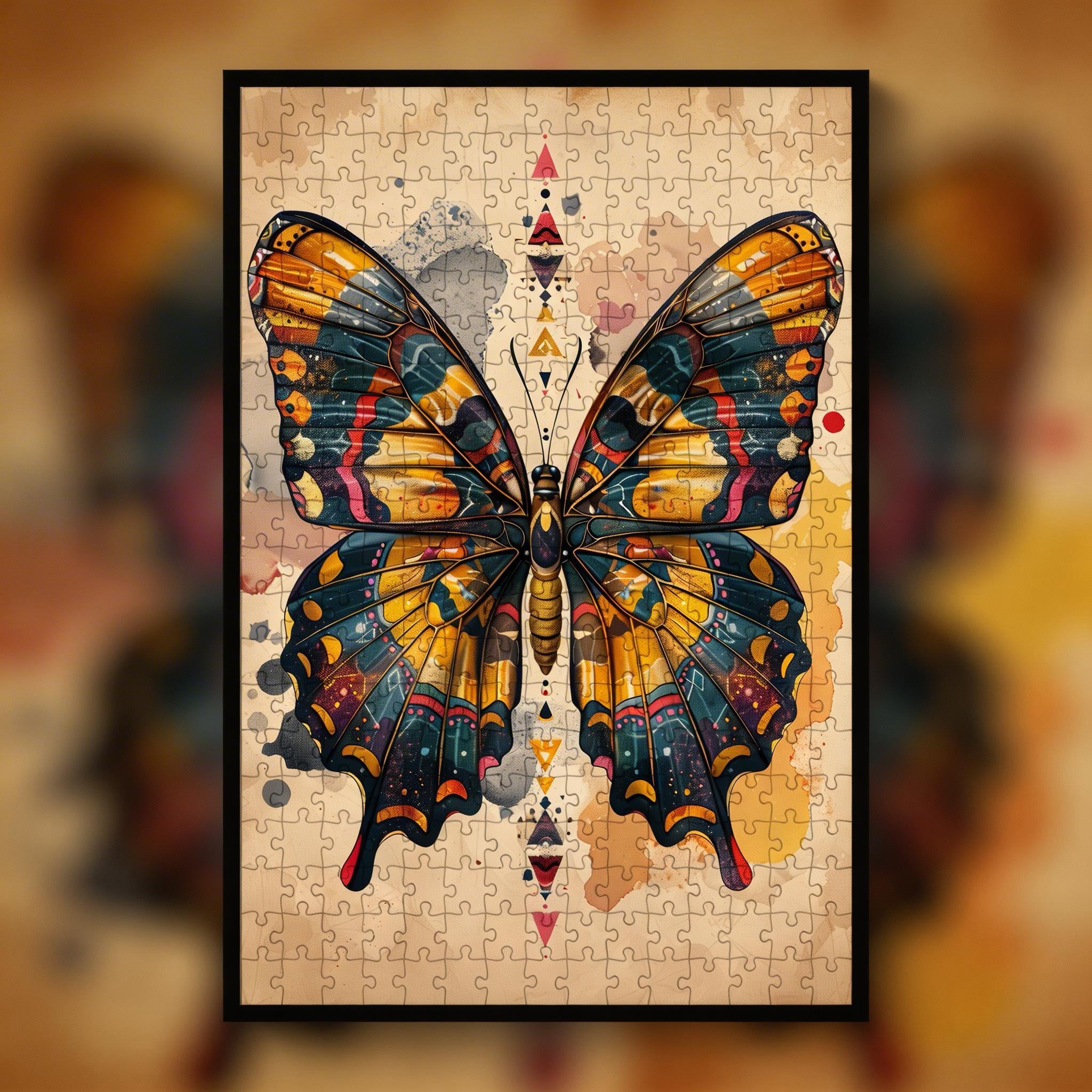 Vibrant Butterfly Mandala Wooden Jigsaw Puzzle - Unique Animal Shaped Wood Puzzle for Adults - Artistic Nature Gift