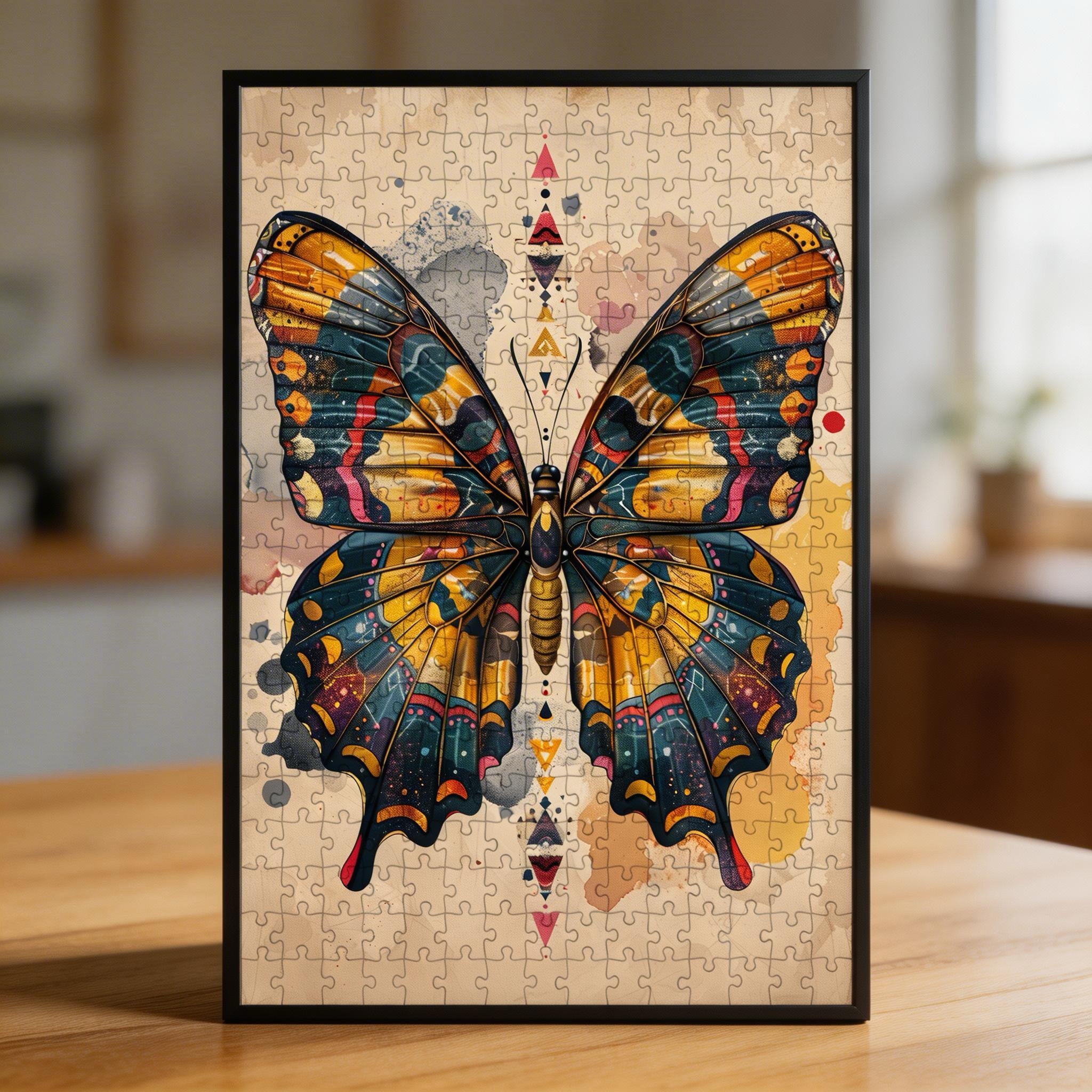 Vibrant Butterfly Mandala Wooden Jigsaw Puzzle - Unique Animal Shaped Wood Puzzle for Adults - Artistic Nature Gift