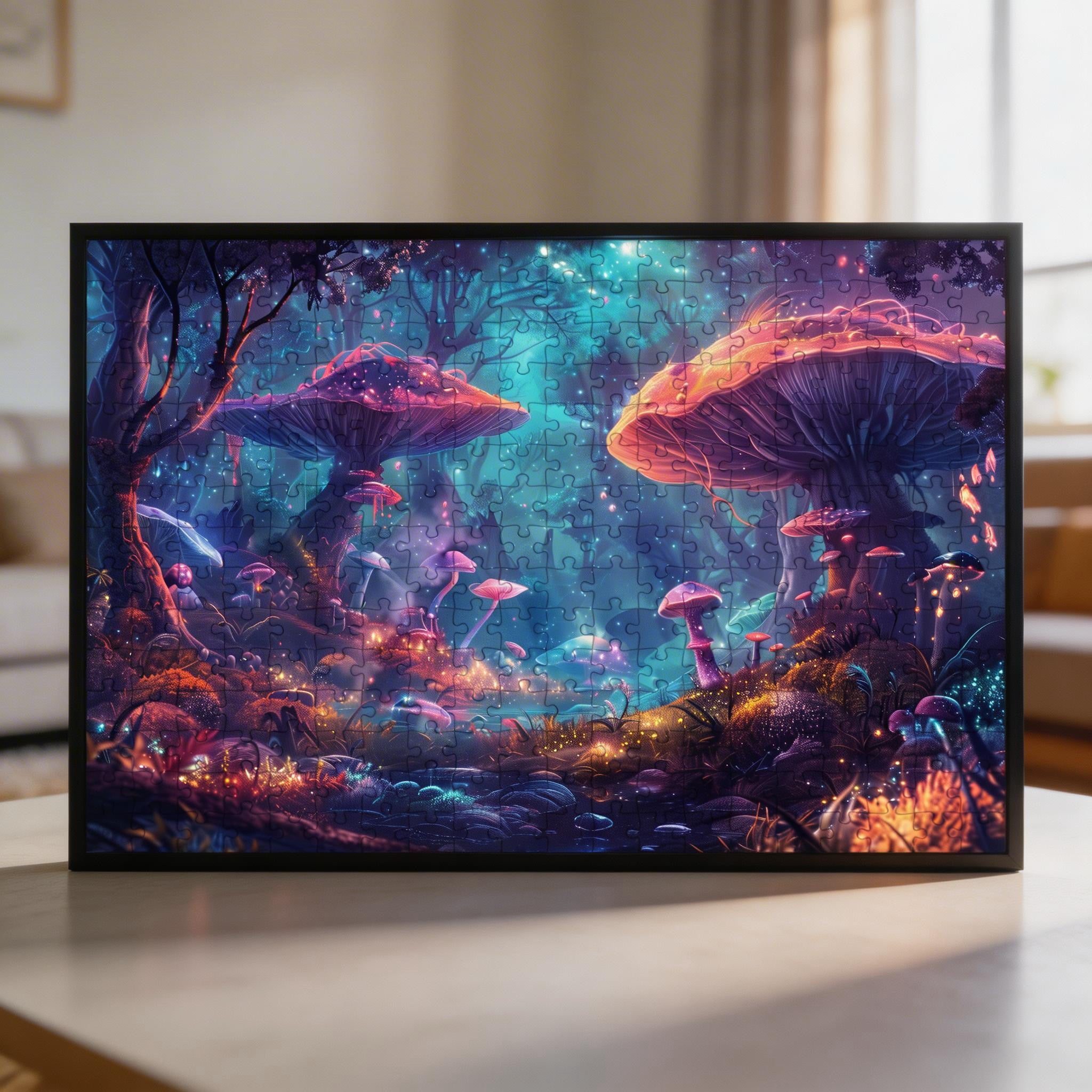 Vibrant Fairy Tale Mushroom Grove Wooden Jigsaw Puzzle - Enchanted Home Wood Puzzle