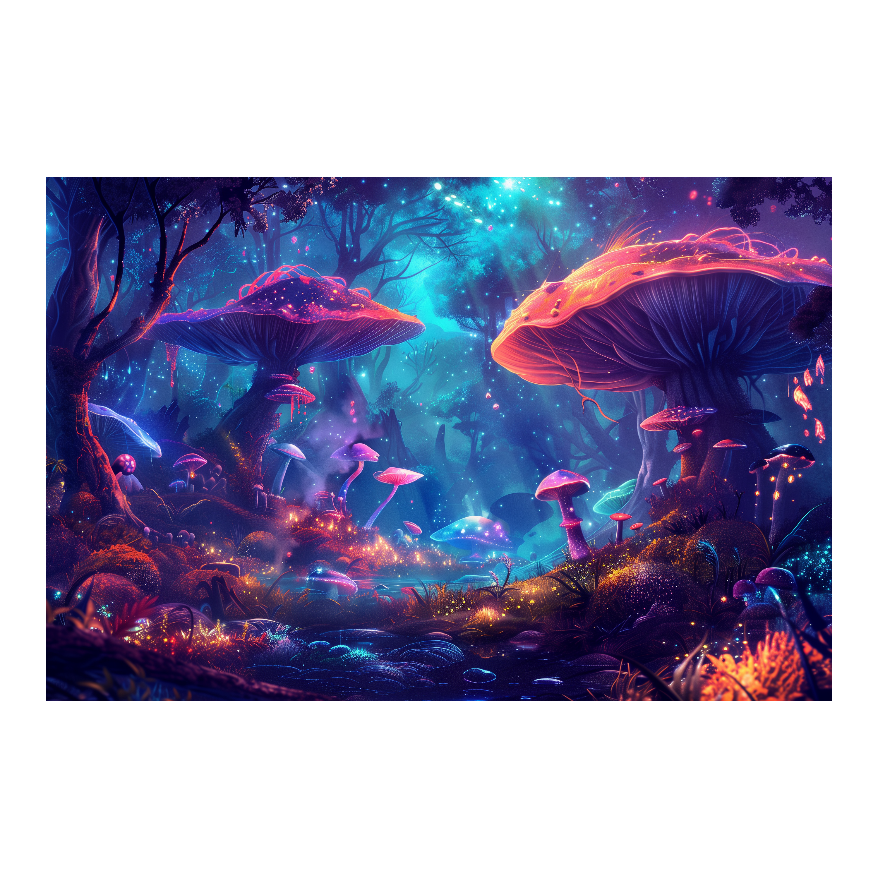 Vibrant Fairy Tale Mushroom Grove Wooden Jigsaw Puzzle Framed, Enchanted Home Decor