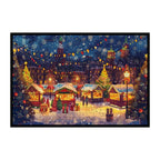 Vibrant Holiday Market Wooden Jigsaw Puzzle Framed, Christmas Lights Wall Art