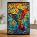 Vibrant Hummingbird Mandala Wooden Jigsaw Puzzle - Unique Bird Shaped Wood Puzzle for Adults - Floral Zen Art