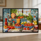 Premium Italian Kitchen Wooden Jigsaw Puzzle - Framed Tomato Culinary Wall Art