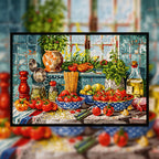 Vibrant Italian Tomato Kitchen Wooden Jigsaw Puzzle Framed, Culinary Nook Wall Decor