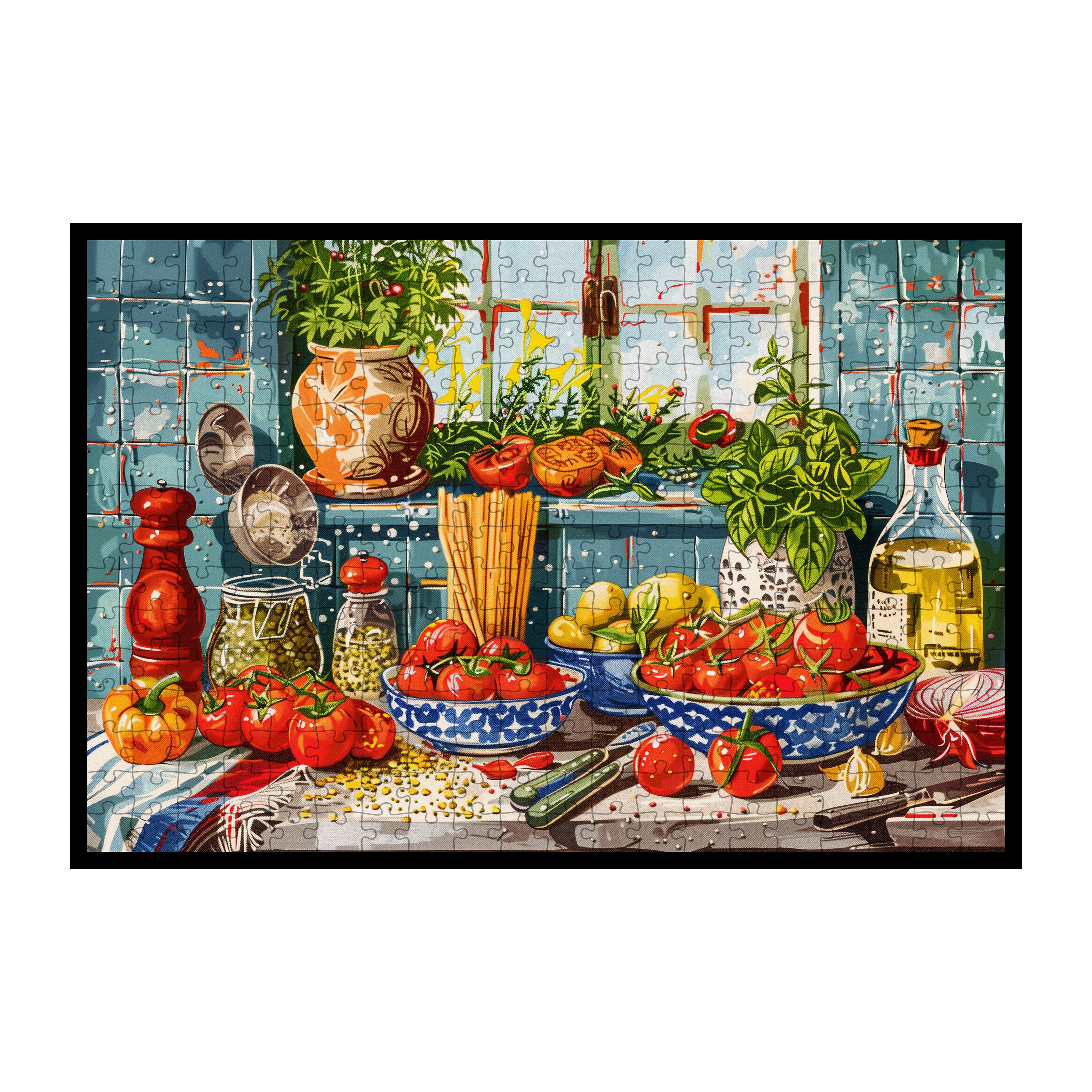 Vibrant Italian Tomato Kitchen Wooden Jigsaw Puzzle Framed, Culinary Nook Wall Decor