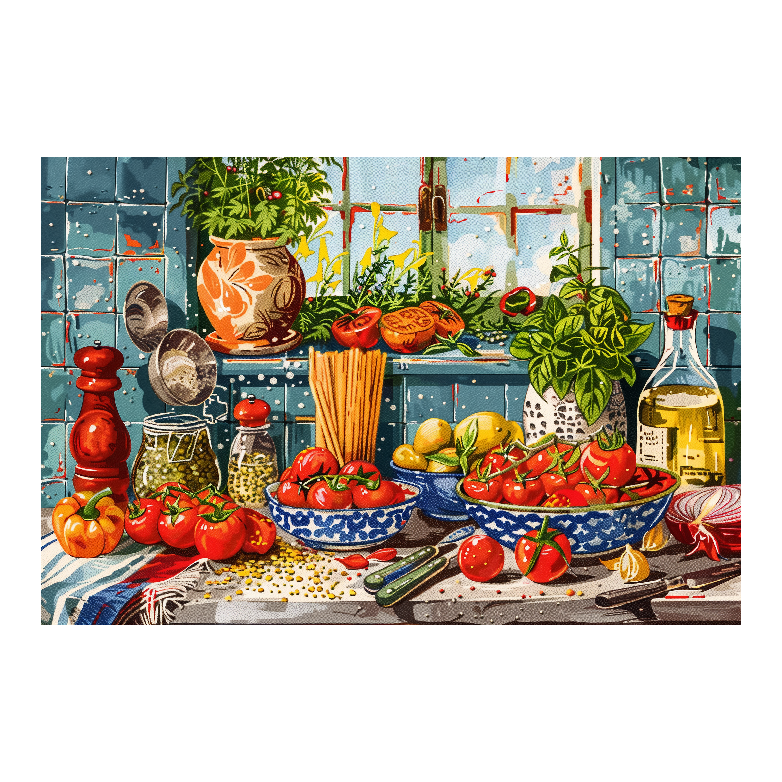 Vibrant Italian Tomato Kitchen Wooden Jigsaw Puzzle Framed, Culinary Nook Wall Decor