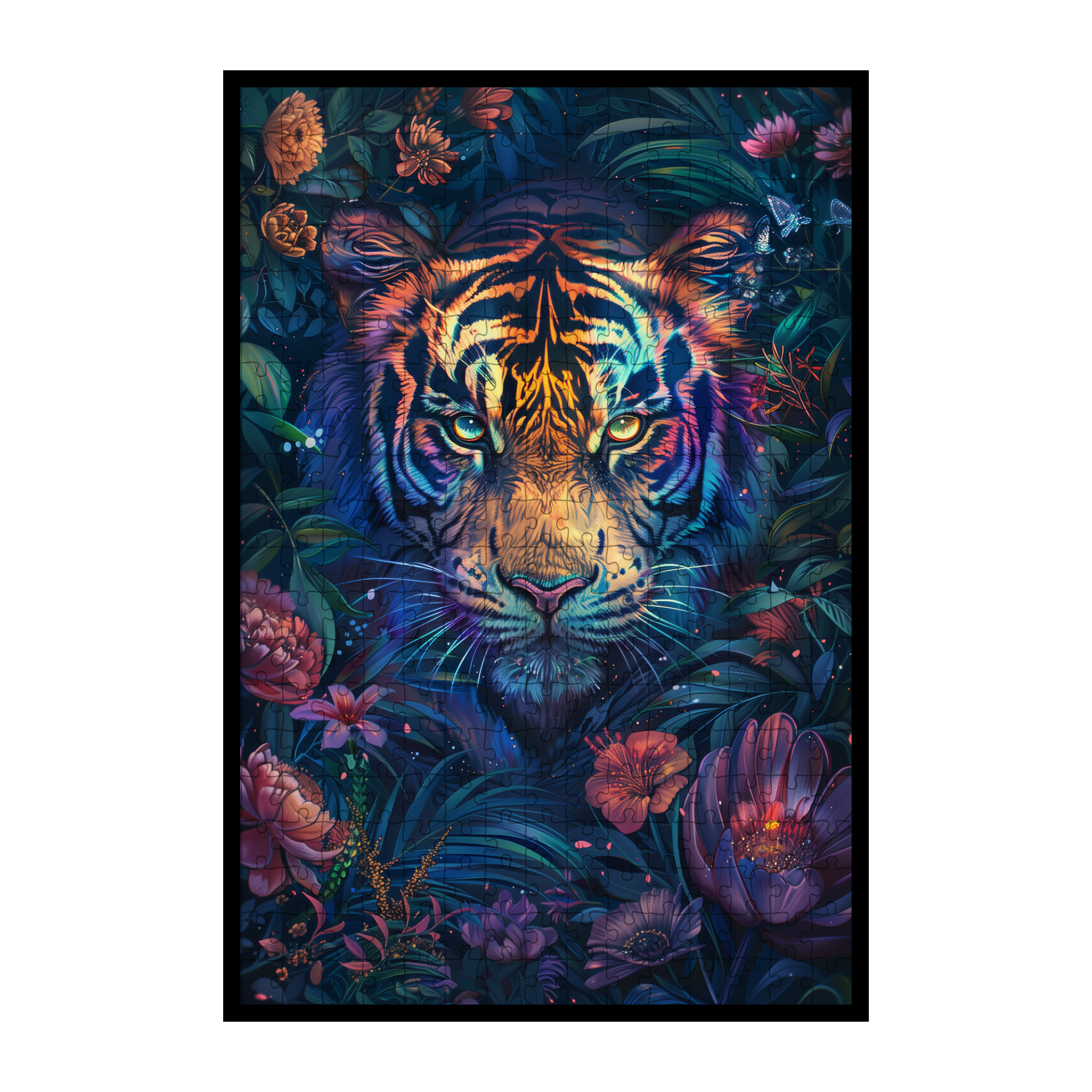 Vibrant Jungle Tiger Shaped Wooden Jigsaw Puzzle - Tropical Wildlife Wood Puzzle for Adults