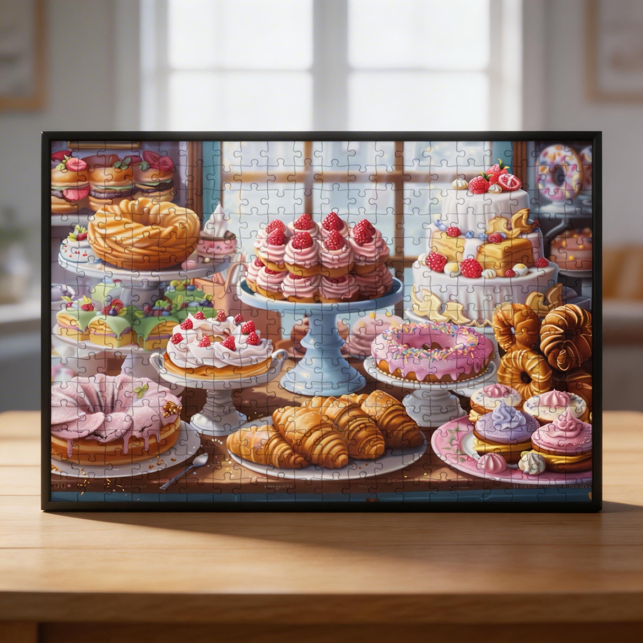 Whimsical Pastry Shop Wooden Jigsaw Puzzle - Framed Sweet Treats Wall Decor