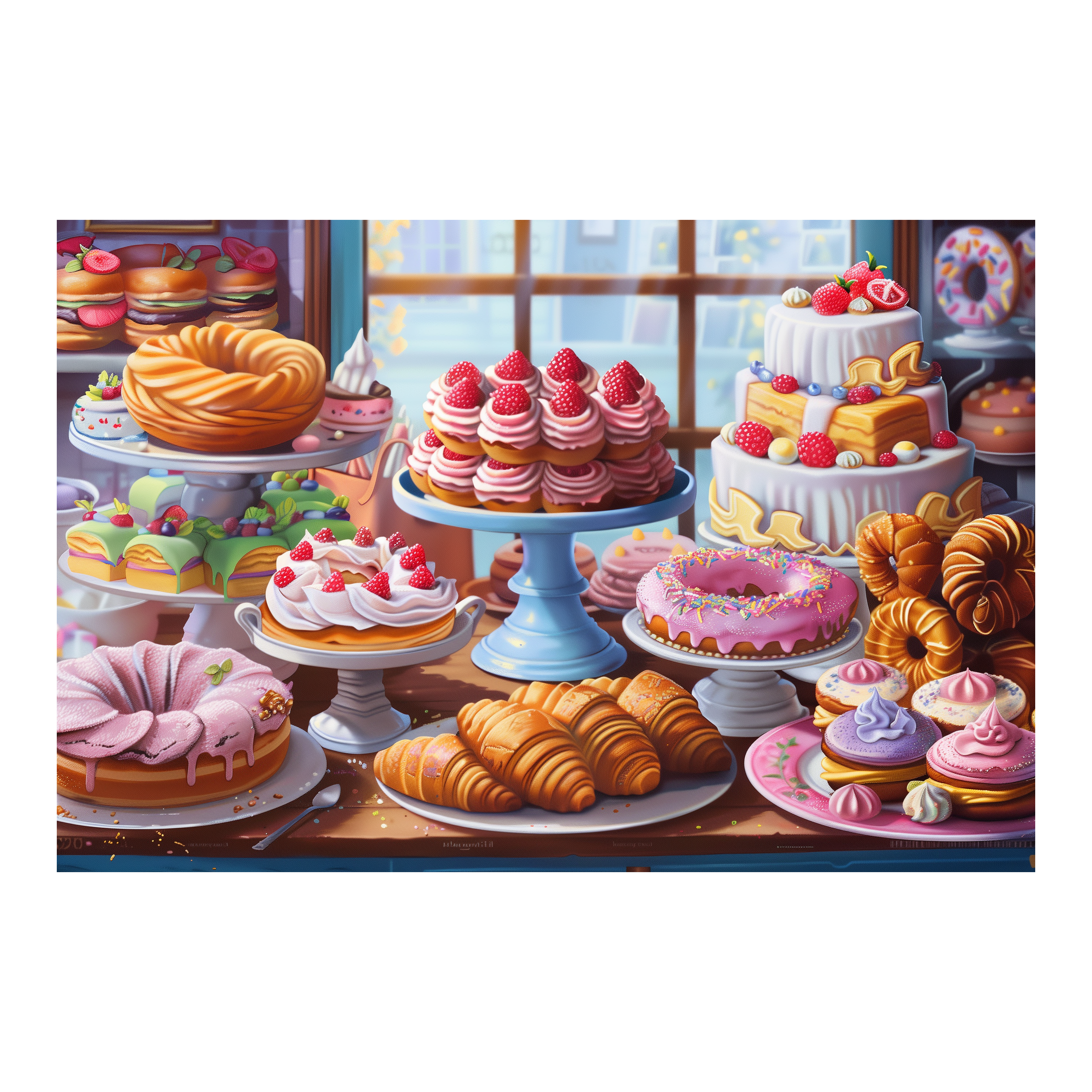 Vibrant Pastry Shop Wooden Jigsaw Puzzle Framed, Sweet Treats Wall Decor