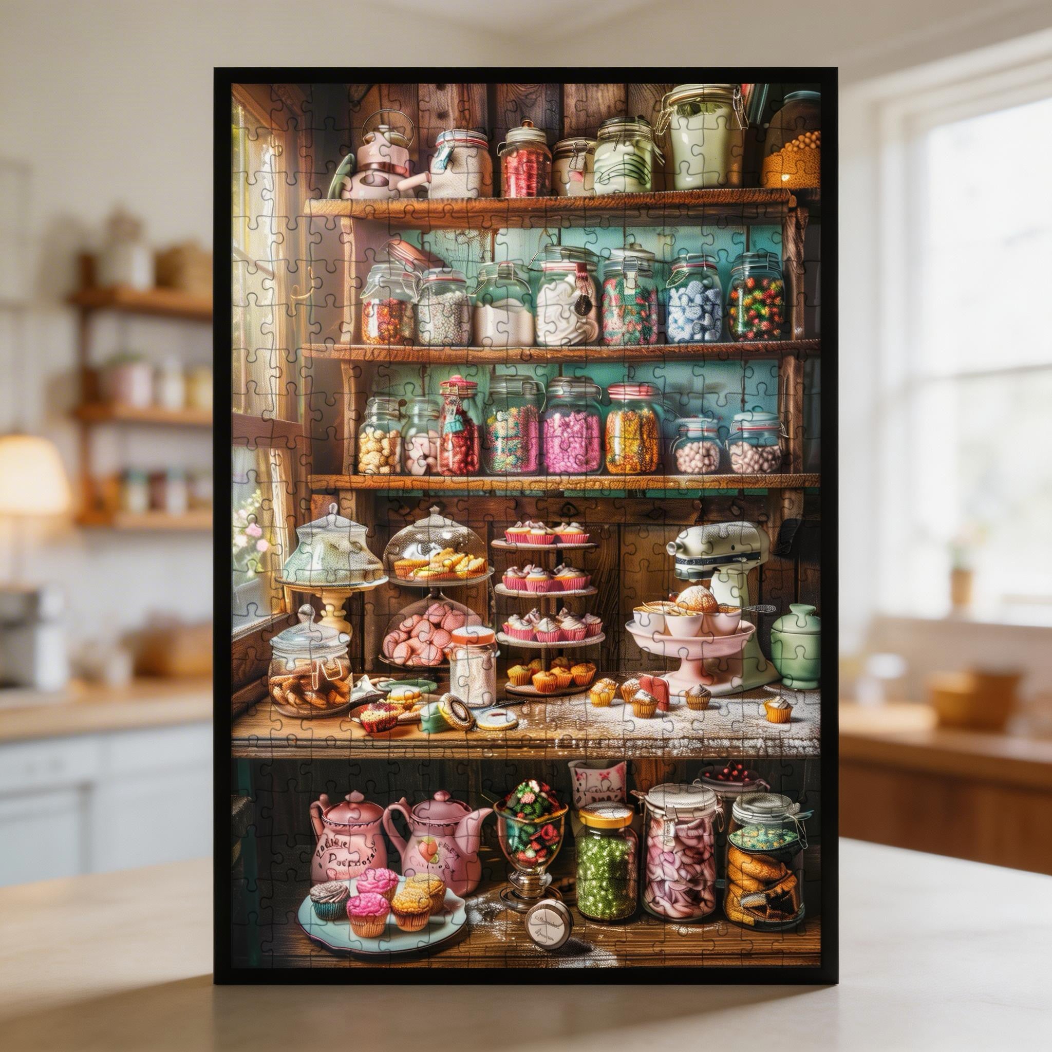 Vintage Baking Pantry Wooden Jigsaw Puzzle - Framed Rustic Kitchen Decor