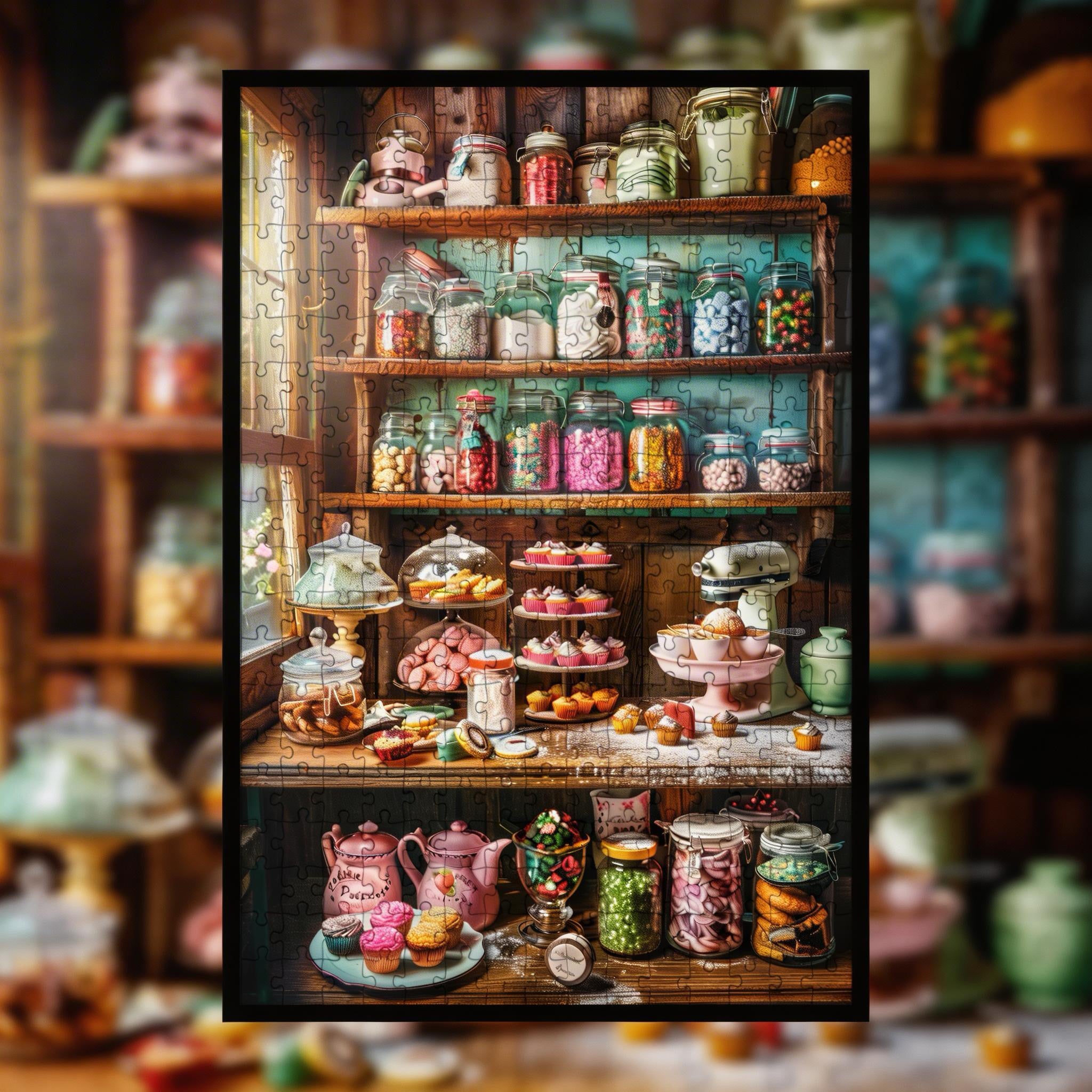 Vintage Baking Pantry Wooden Jigsaw Puzzle Framed, Sweet Treats Wall Decor