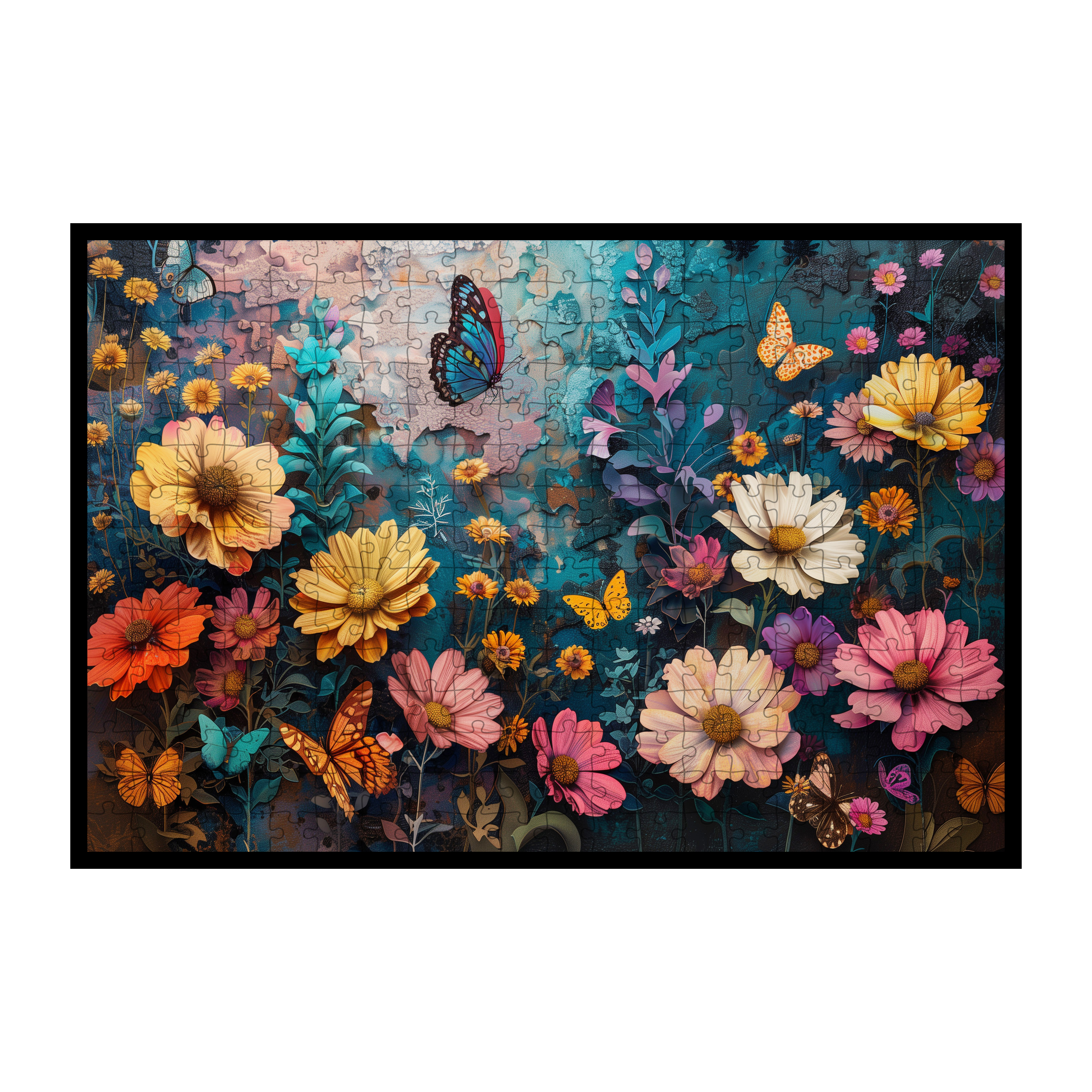Vintage Butterfly & Wildflower Wooden Jigsaw Puzzle - Textured Floral Wood Puzzle for Adults