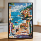Vintage Italian Coastal Town Wooden Jigsaw Puzzle - Seaside Cottage Wood Puzzle for Adults