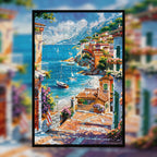 Vintage Italian Coastal Town Wooden Jigsaw Puzzle - Seaside Cottage Wood Puzzle for Adults