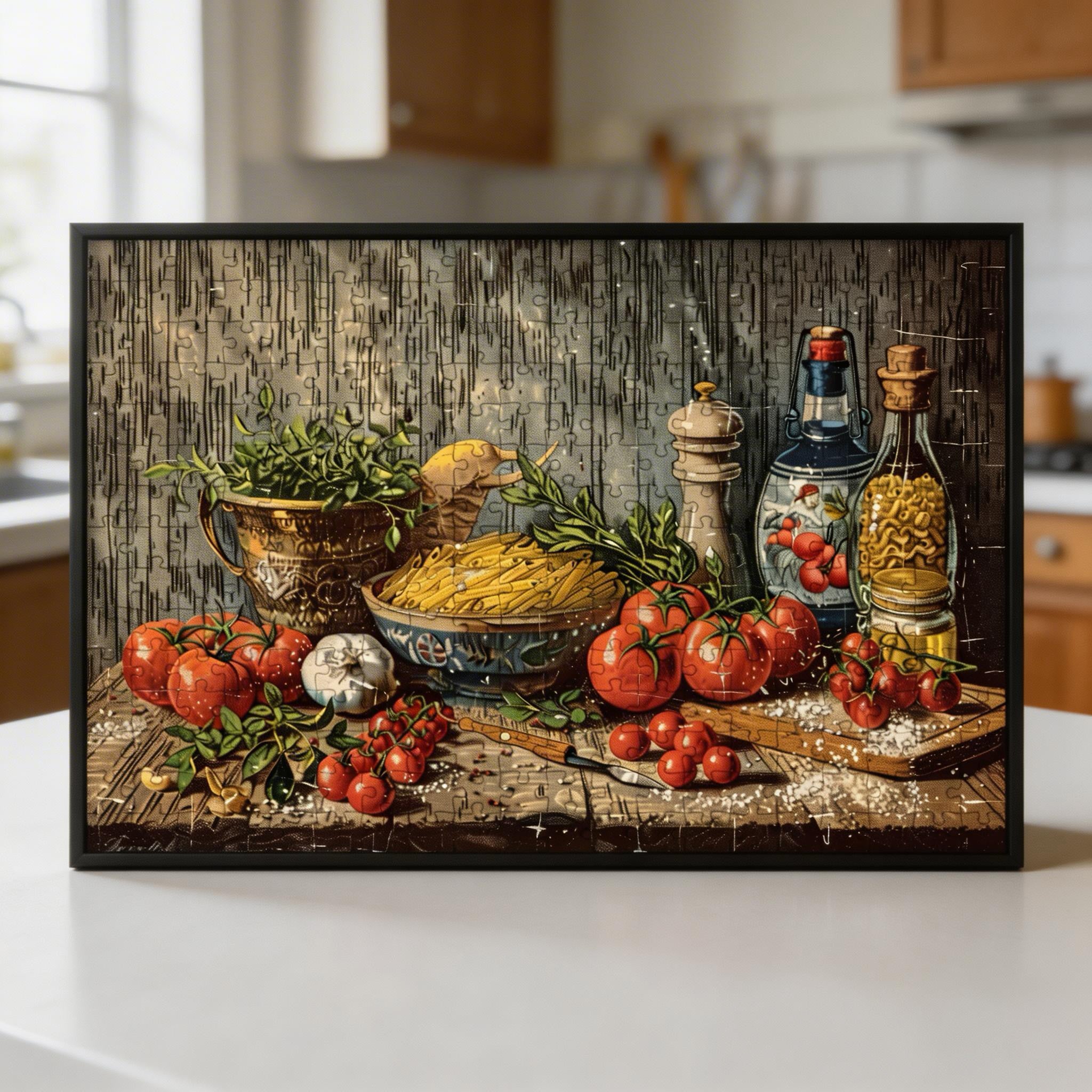 Rustic Italian Pasta Kitchen Wooden Puzzle - Premium Culinary Wall Art