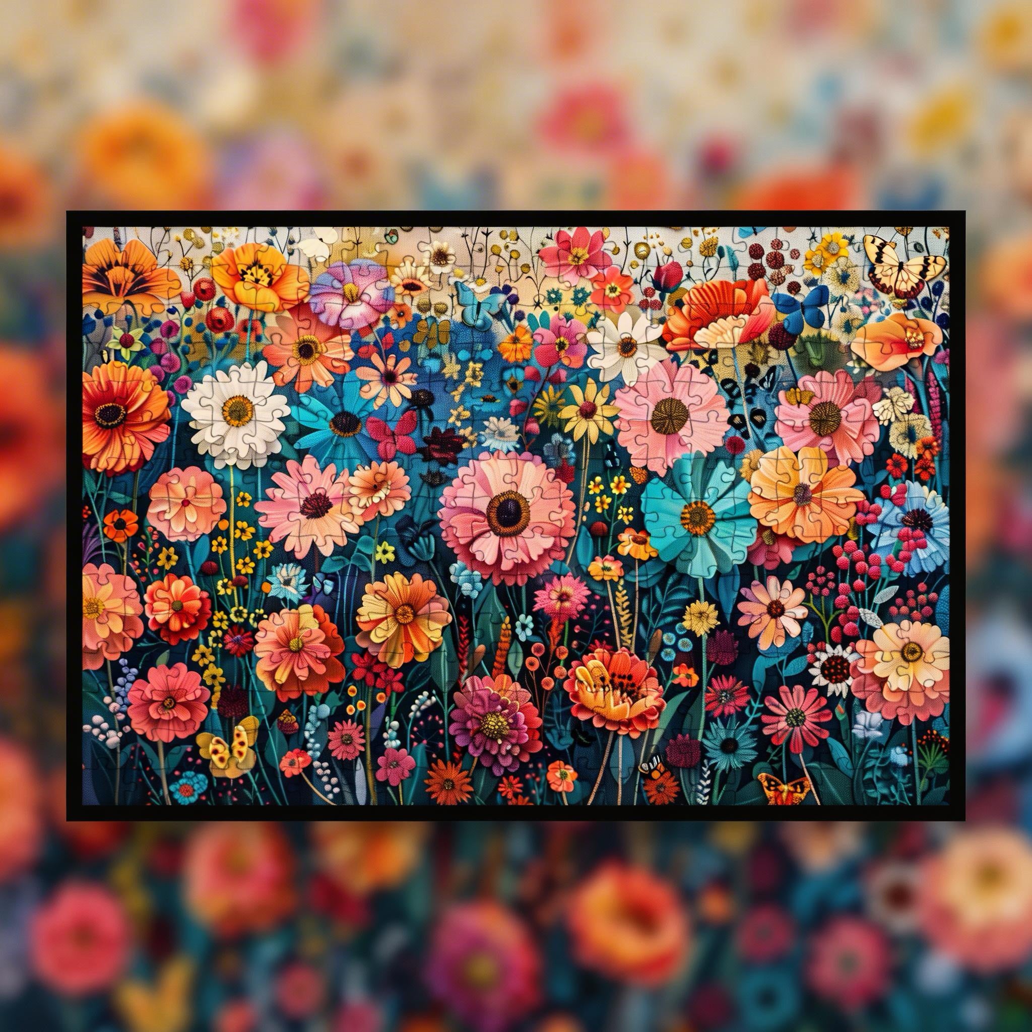 Vintage Wildflower Meadow Wooden Jigsaw Puzzle - Colorful Floral Wood Puzzle for Adults & Kids