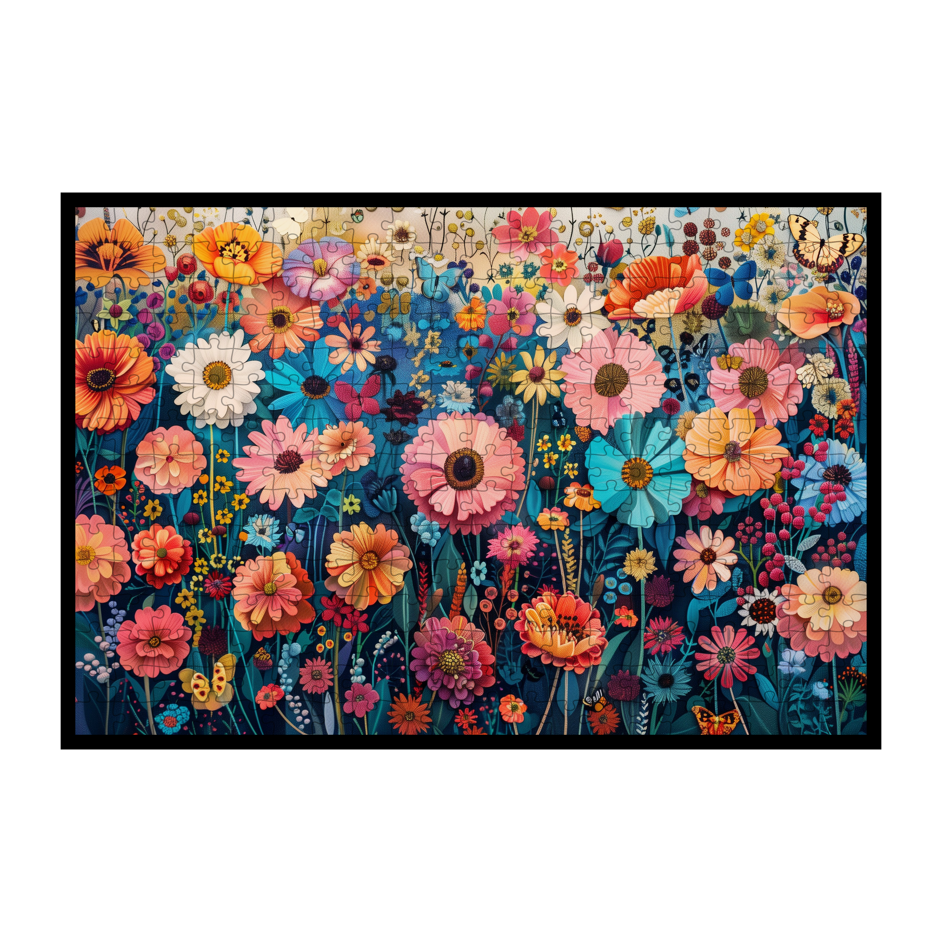 Vintage Wildflower Meadow Wooden Jigsaw Puzzle - Colorful Floral Wood Puzzle for Adults & Kids