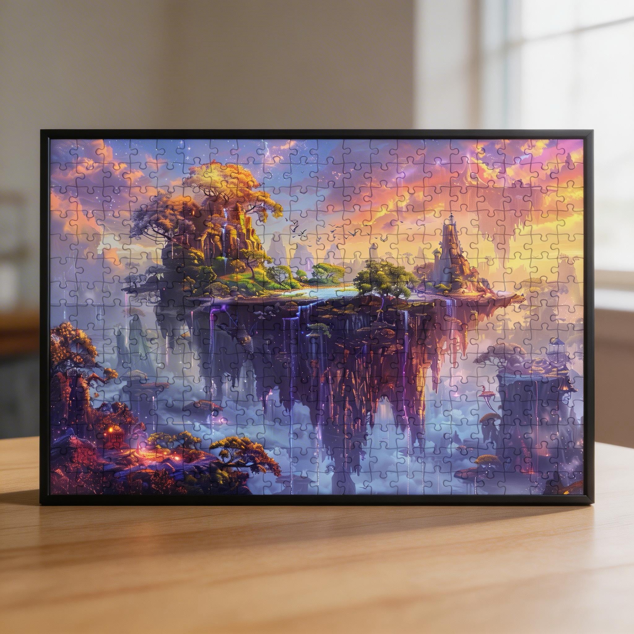 Sky Paradise Wooden Jigsaw Puzzle - Framed Magical Waterfall Wall Art