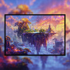 Whimsical Sky Paradise Wooden Jigsaw Puzzle Framed, Magical Waterfall Wall Art