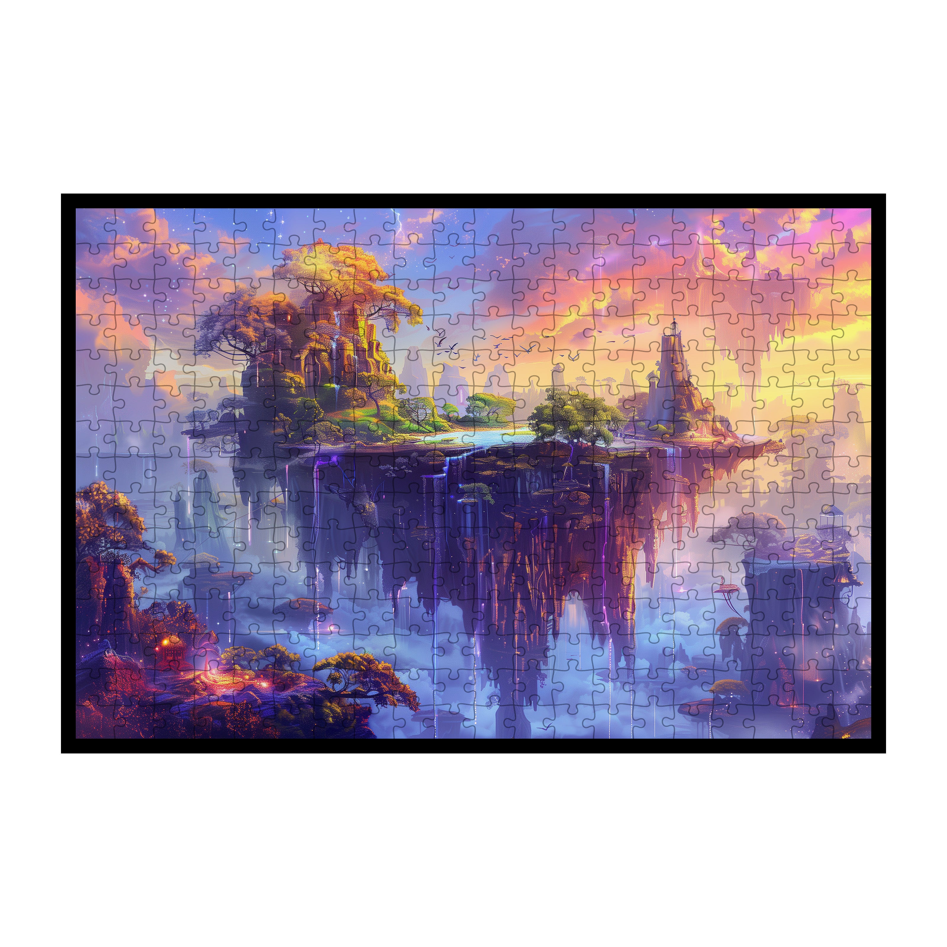 Whimsical Sky Paradise Wooden Jigsaw Puzzle Framed, Magical Waterfall Wall Art
