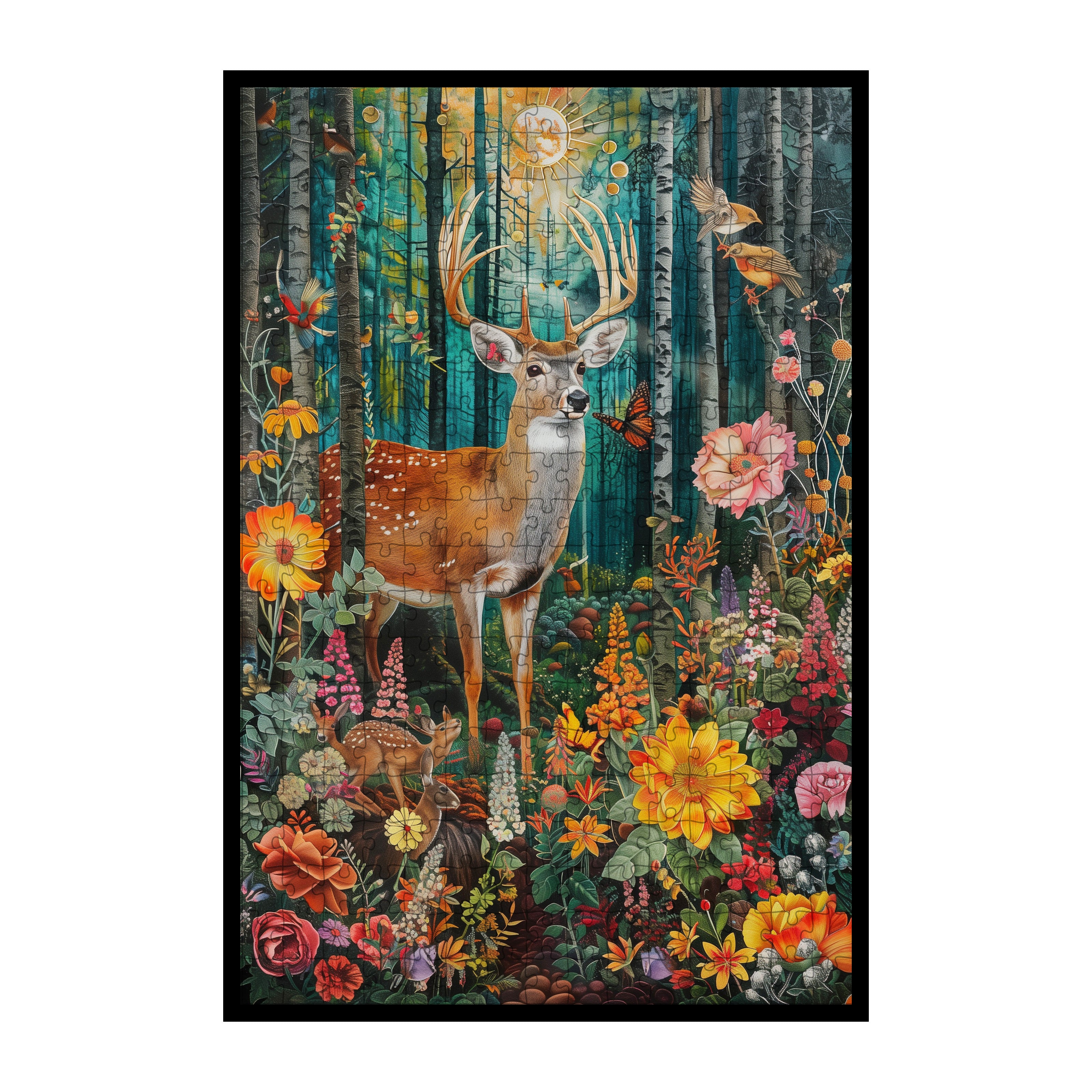 Whimsical Woodland Creatures Wooden Jigsaw Puzzle Framed, Aesthetic Forest Home Decor