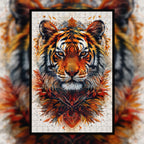 Wild Tiger Mandala Wooden Jigsaw Puzzle - Fierce Animal Shaped Wood Puzzle for Adults - Bold Geometric Brain Teaser