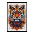 Wild Tiger Mandala Wooden Jigsaw Puzzle - Fierce Animal Shaped Wood Puzzle for Adults - Bold Geometric Brain Teaser