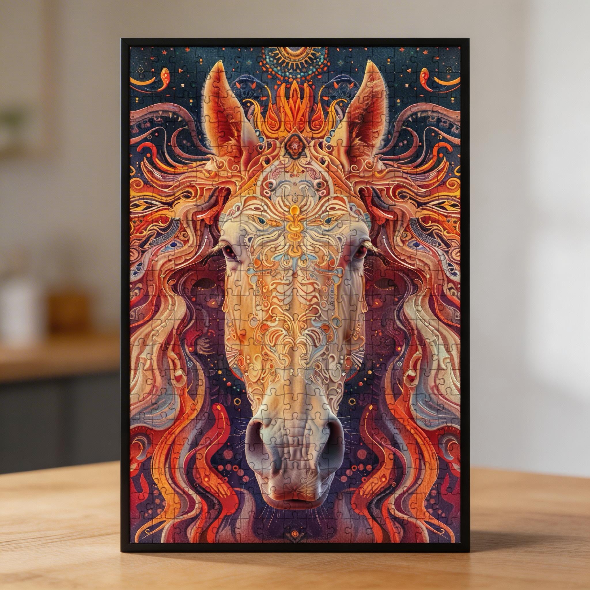 Wisdom Elephant Mandala Wooden Jigsaw Puzzle - Intricate Royal Blue & Gold Animal Shaped Wood Puzzle