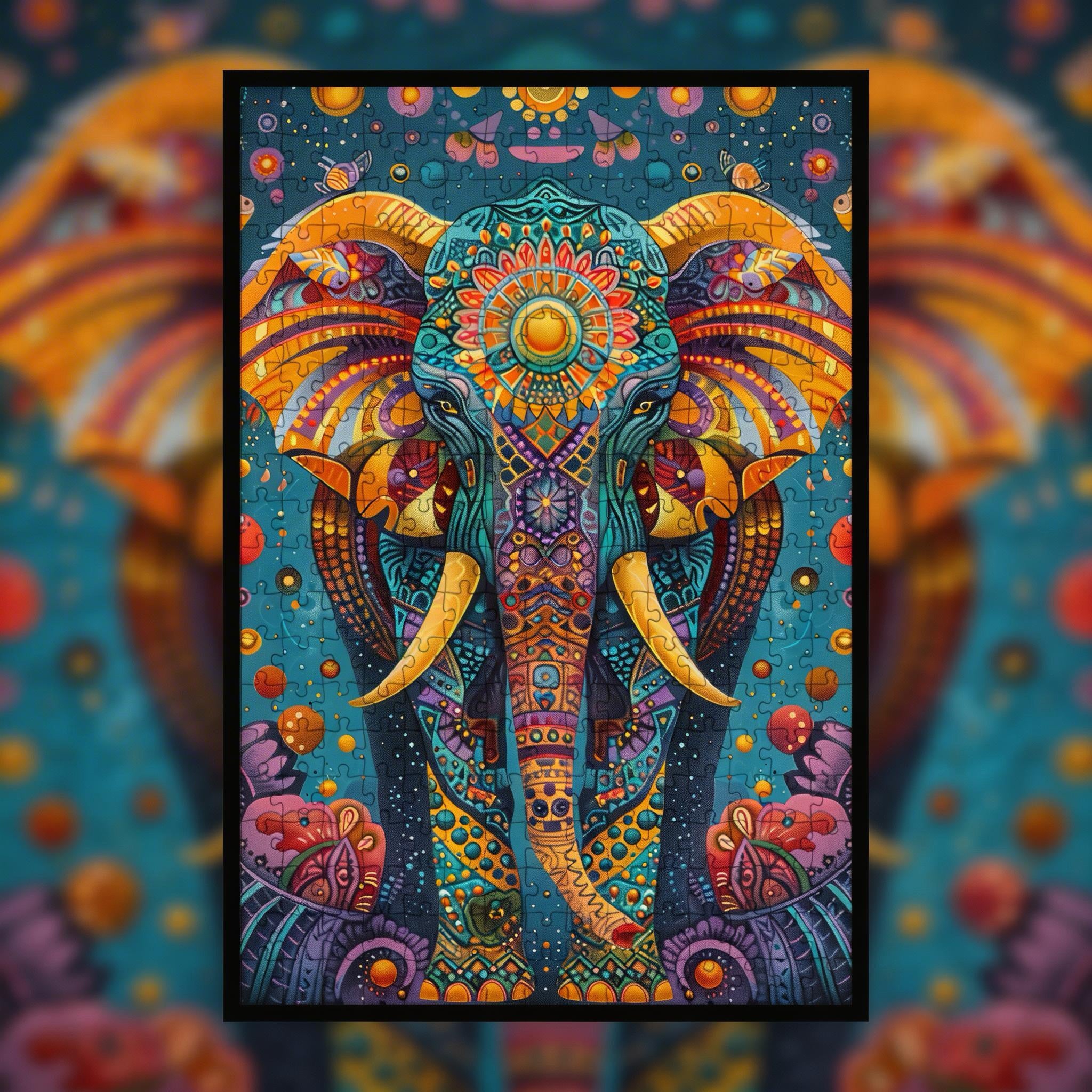 Wisdom Elephant Mandala Wooden Jigsaw Puzzle - Spiritual Animal Shaped Wood Puzzle - Premium Wood Art