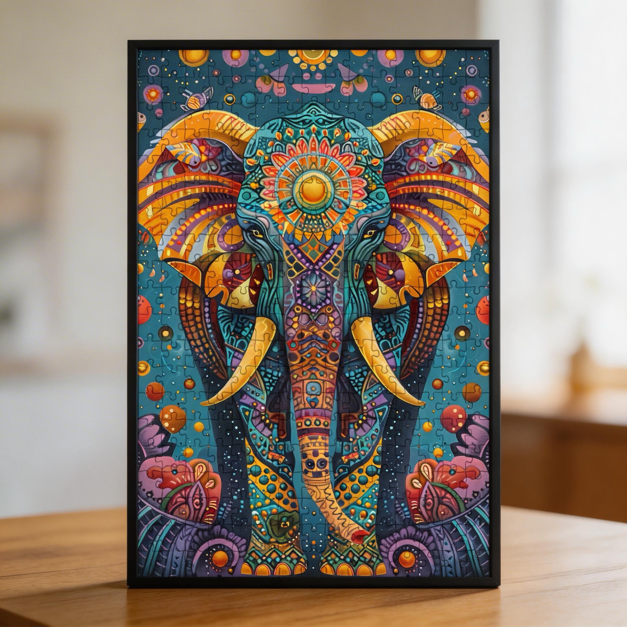 Wisdom Elephant Mandala Wooden Jigsaw Puzzle - Spiritual Animal Shaped Wood Puzzle - Premium Wood Art