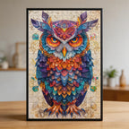 Wise Midnight Owl Mandala Wooden Jigsaw Puzzle - Intricate Galaxy Animal Shaped Wood Puzzle for Adults