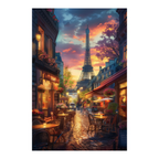 Paris Eiffel Tower Sunset Wooden Jigsaw Puzzle Framed, French Street Cafe Wall Decor