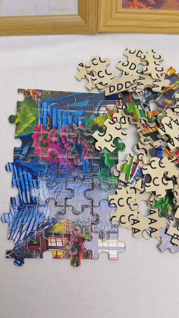 Cozy Book Lover's Study Wooden Jigsaw Puzzle, Framed Sunlit Library Wall Art